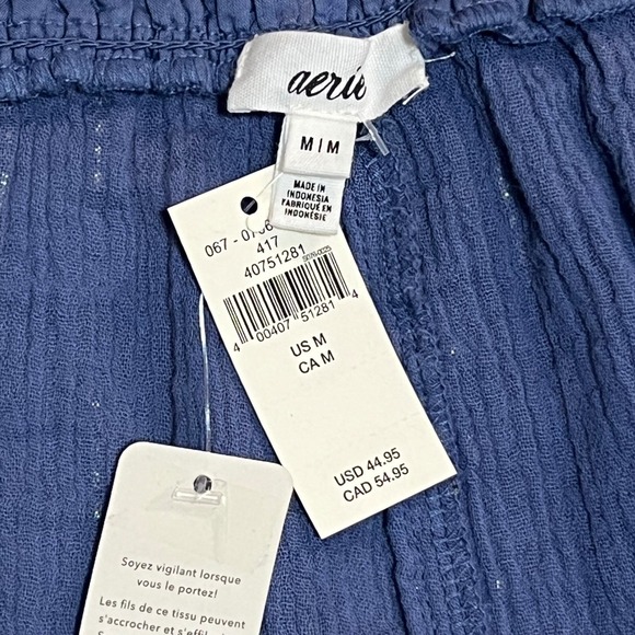 Aerie Women's Blue Metallic Stripe Drawstring Shorts Size M Medium New NWT - Picture 8 of 15